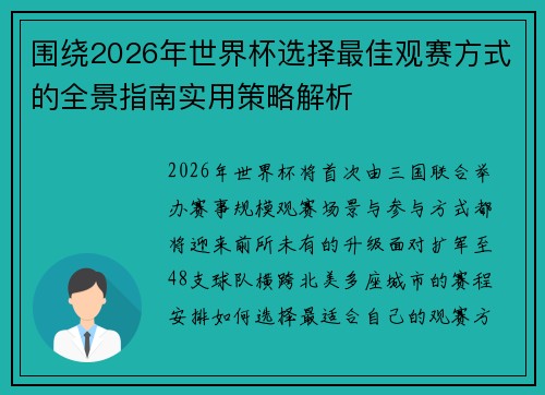 围绕2026年世界杯选择最佳观赛方式的全景指南实用策略解析 围绕2026年世界杯选择最佳观赛方式的全景指南实用策略解析
